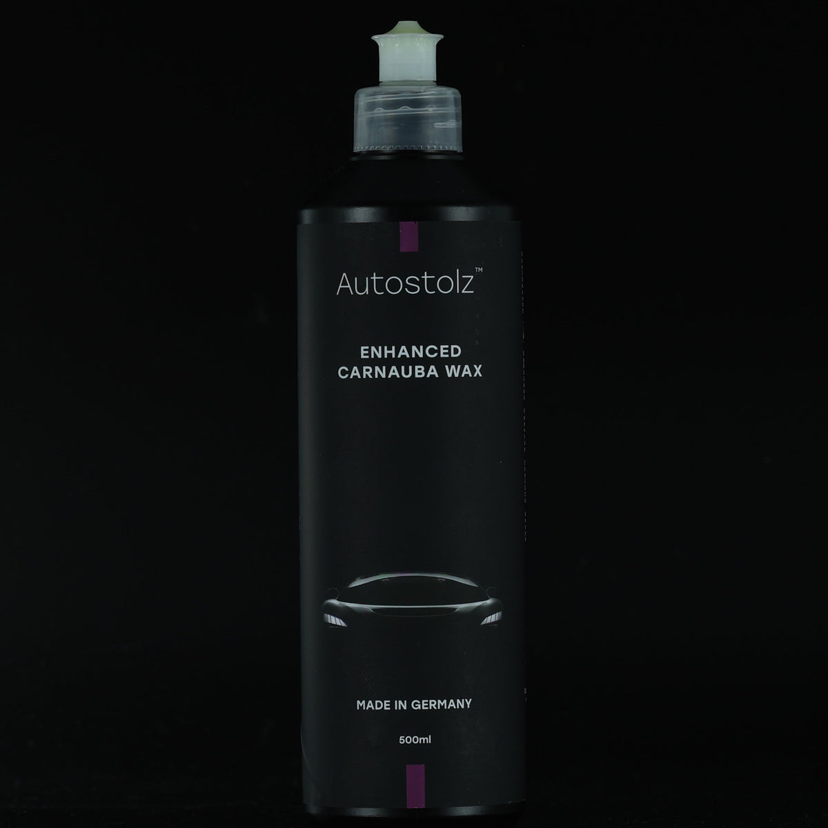 Enhanced Carnauba Wax bottle on black background